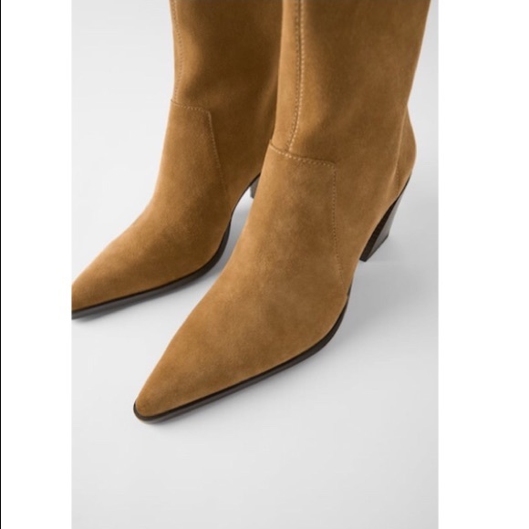 ZARA Soft Split Genuine Leather Heeled Ankle Boots - Picture 5 of 10